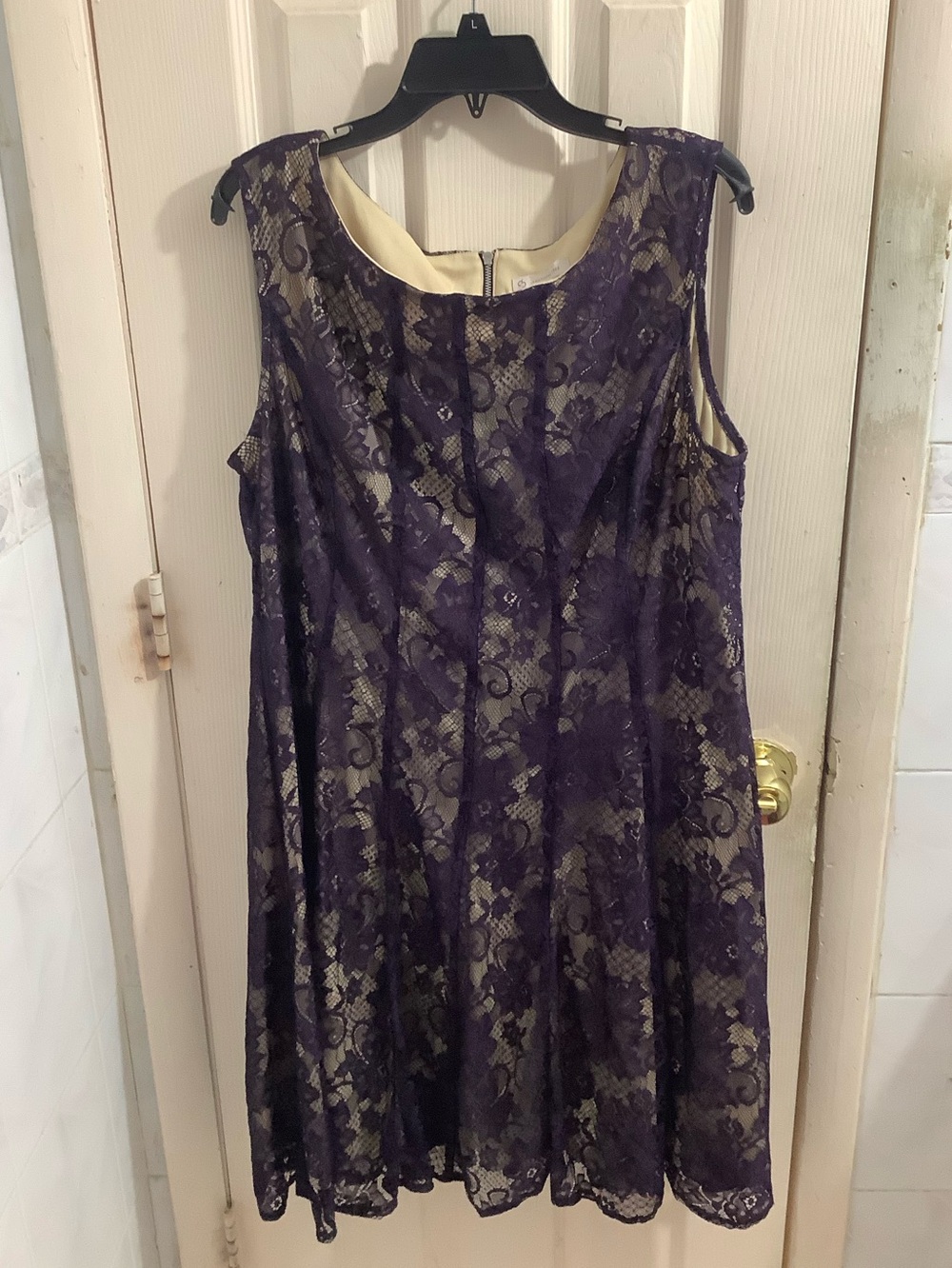 Purple Lace Overlay A-Line Dress with Cream Lining Size 20